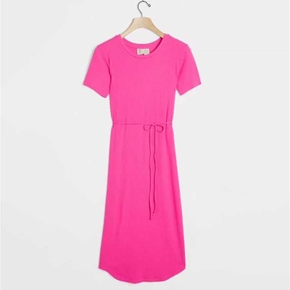 NWT Anthropologie Saturday/Sunday Addy Ribbed Tie Waist Midi Dress in Pink - Picture 3 of 7
